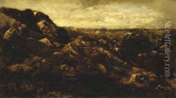A Rocky Outcrop Oil Painting - Narcisse-Virgile D Az De La Pena