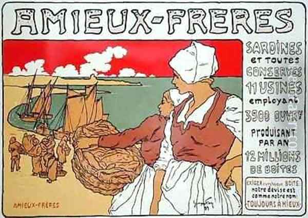 Reproduction of a poster advertising Amieux Freres producers of sardines and all preserves Oil Painting - Georges Fay