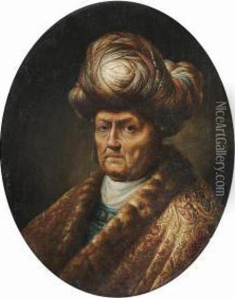 Portrait Of A Man, Small-bust-length, In A Turban And Oriental Costume Oil Painting - An Adriansz Van Staveren