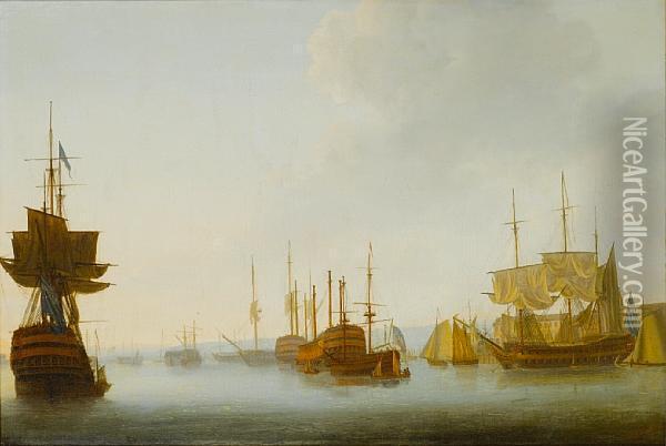 Shipping In Portsmouth Harbour Oil Painting - William Lieut. Elliott