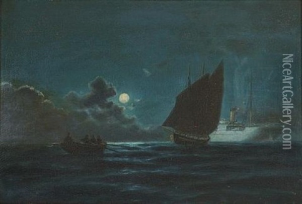 Sailing In The Moonlight Oil Painting - Emilios Prossalentis