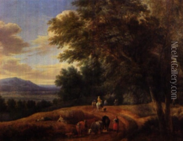 Scene Pastorale Dans Un Paysage De Clairiere Oil Painting - Adriaen Frans Boudewyns the Elder