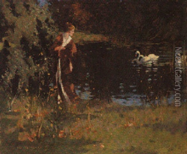 Evening By The Lake Oil Painting - George Henry