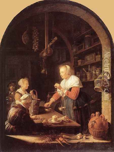 The Grocers Shop Oil Painting - Gerrit Dou