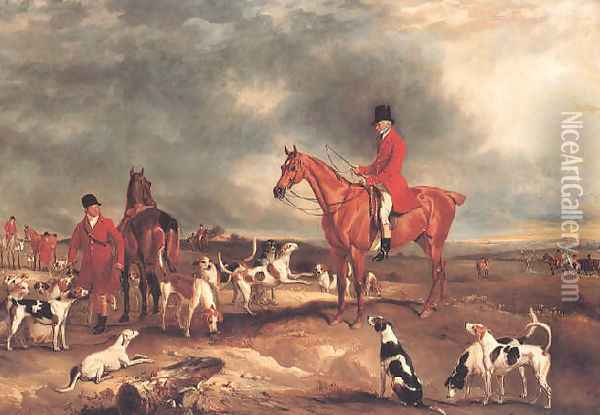Ralph John Lambton and his huntsman and hounds Oil Painting - John Snr Ferneley