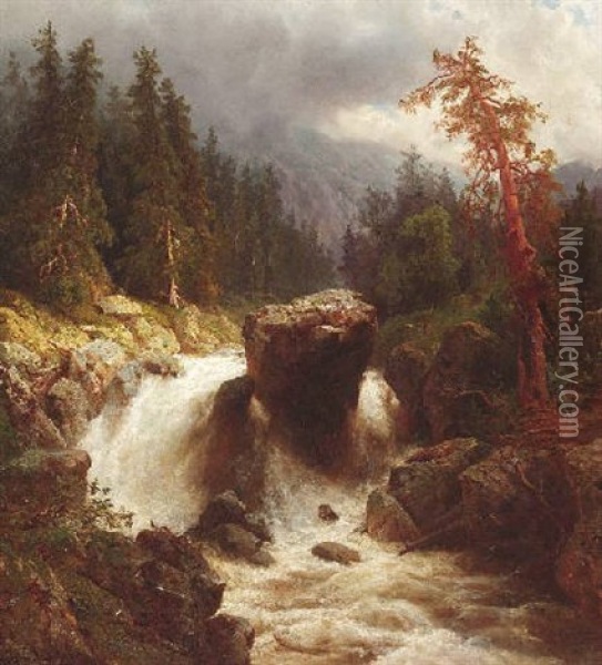 Wasserfall Auf Der Schwarzach Oil Painting - Wilhelm Brandenburg