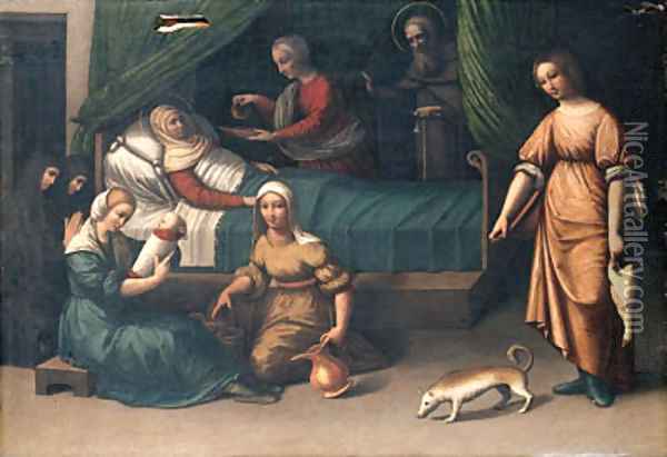 The Birth of the Virgin Oil Painting - Giovanni Battista Benvenuti (see Ortolano)