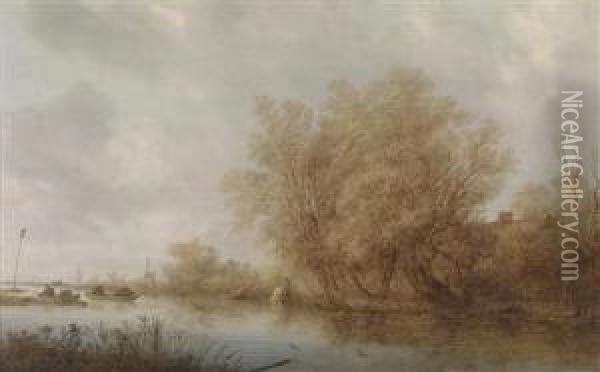 A River Landscape With Duck Hunters Oil Painting - Salomon van Ruysdael