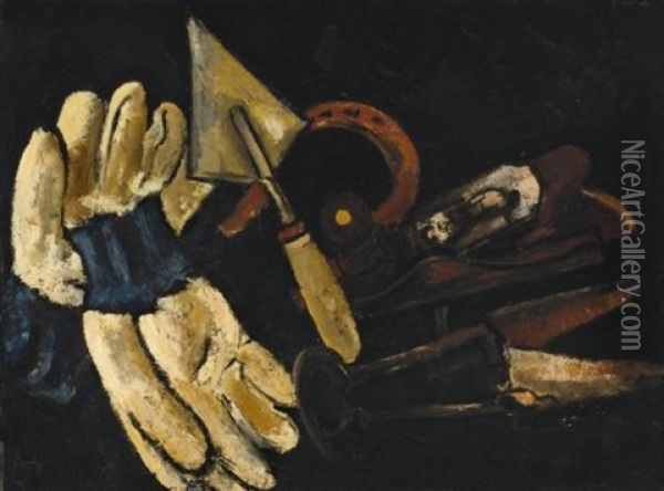 Gardener's Gloves And Field Implements Oil Painting - Marsden Hartley