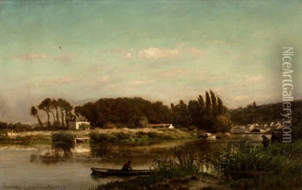 Pecheur Au Bord De L'eau Oil Painting - Emile Charles Lambinet