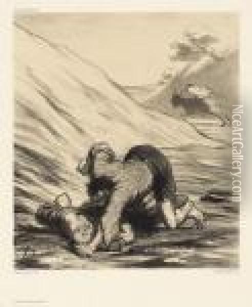 L'ane Et Les Deux Voleurs Oil Painting - Honore Daumier