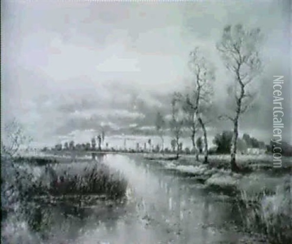 Abendliche Flusslandschaft Im Herbst Oil Painting - Karl Heffner