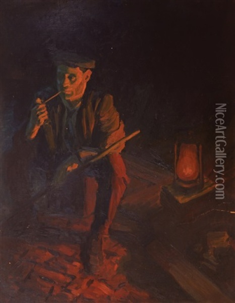 Portrait Of A Seated Worker In An Interior Oil Painting - Stanhope Forbes