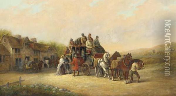 The Chester Coach Outside The George Inn Oil Painting - John Charles Maggs