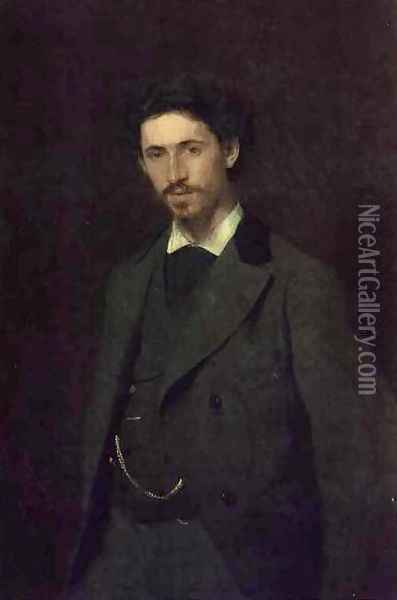 Portrait of Ilya Efimovich Repin, 1876 Oil Painting - Ivan Nikolaevich Kramskoy