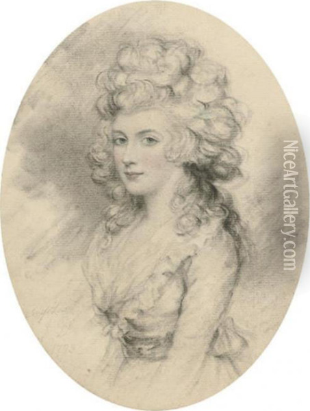 Portrait Of Miss Low, Half-length, With Hair Up Oil Painting - John Downman
