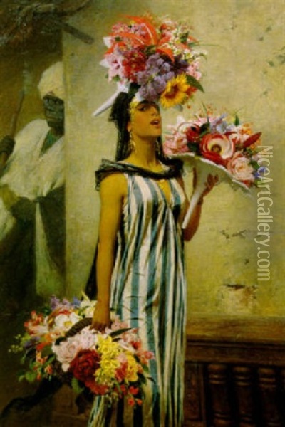 Eine Blumenverkauferin In Kairo Oil Painting - Wilhelm Simmler