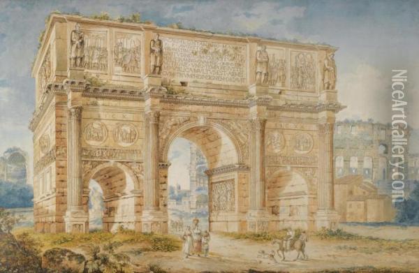 The Arch Of Constantine And Part Of The Colosseum Oil Painting - Franz Keiserman
