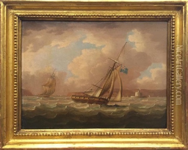 Pair Of Marine Paintings Oil Painting - Thomas Buttersworth