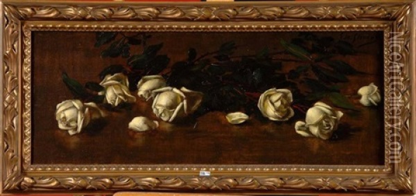 Roses Blanches Oil Painting - Gustav Max Stevens