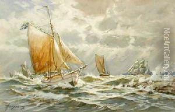 Zaglowce Na Morzu, 1904 Rok Oil Painting - Alfred Jensen