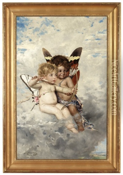 Bagskjutande Amoriner Oil Painting - Julius Johann Ferdinand Kronberg