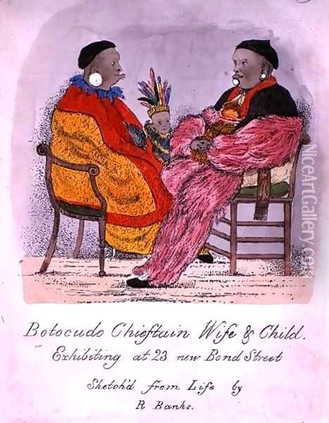 Botocudo Chieftain Wife and Child Exhibiting at 23 New Bond Street Oil Painting - R. Banks