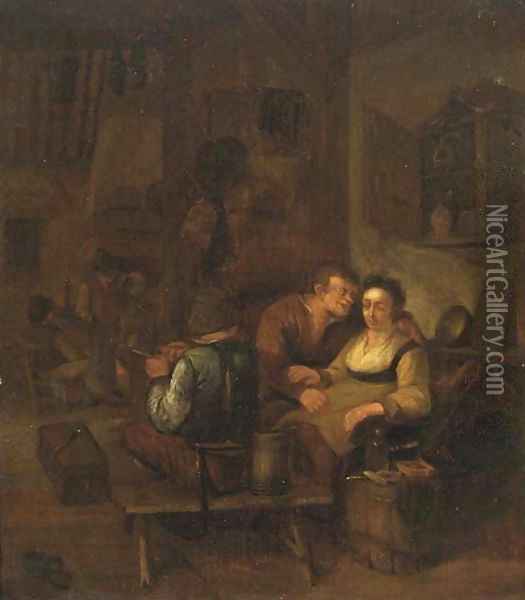 Peasants merry making in an interior Oil Painting - Adriaen Jansz. Van Ostade