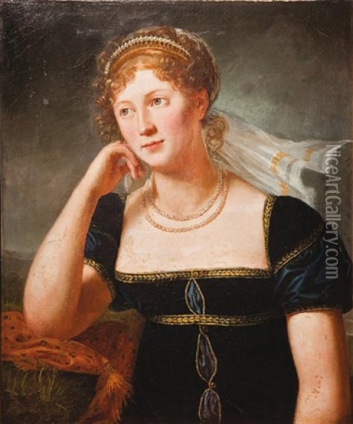Portrait De Jeune Femme A La Robe Bleue Oil Painting - Constance Marie (Blondelu) Charpentier