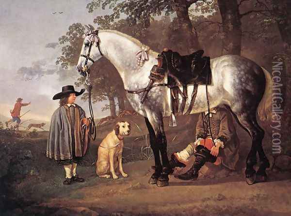 Grey Horse in a Landscape Oil Painting - Aelbert Cuyp