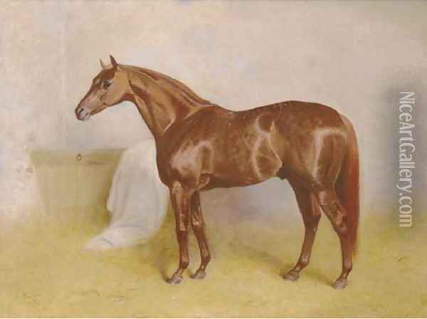 Charibert, a chestnut racehorse in a stable Oil Painting - Arthur Louis Townshend