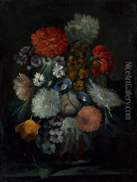 Blumenstilleben Mit Nelken Und Chrysanthemen Oil Painting - Francois J. Deutsch