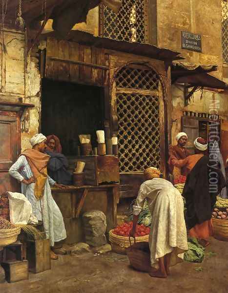 Sharia El-Sanadkyeh Oil Painting - Ludwig Deutsch