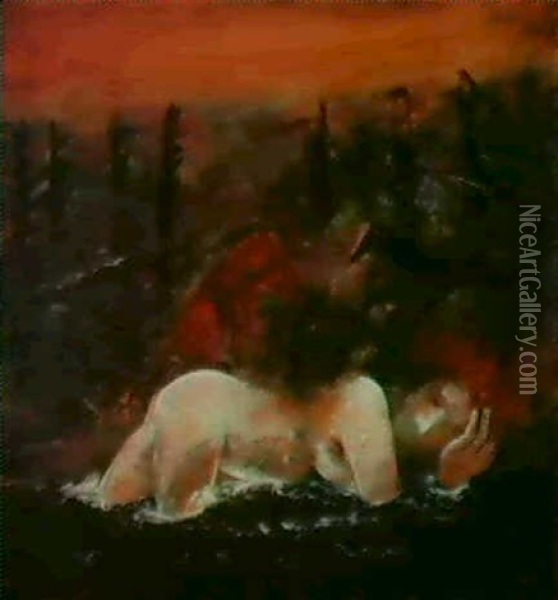 Girl Asleep In A Stream Oil Painting - Arthur Merric Boyd