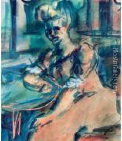 Femme Assise A La Table Oil Painting - Leon Bonhomme