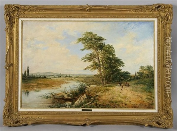 An English Pastoral Scene With Five Figures In The Background Oil Painting - Ebenezer Wake Cook