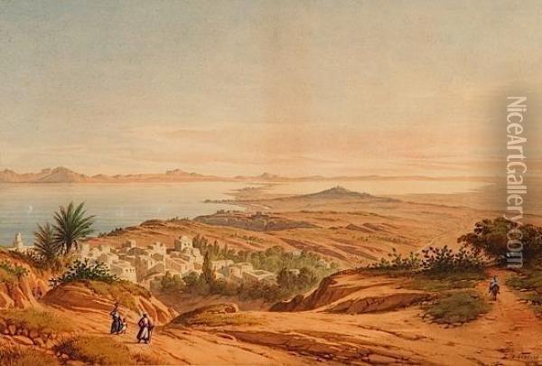 Carthage. Vue Prise Du Village De Sidi-bou-said Oil Painting - Alexandre Debelle