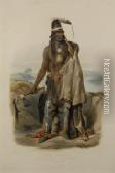 Abdih-hiddisch, A Minatarre Chief Oil Painting - Karl Bodmer