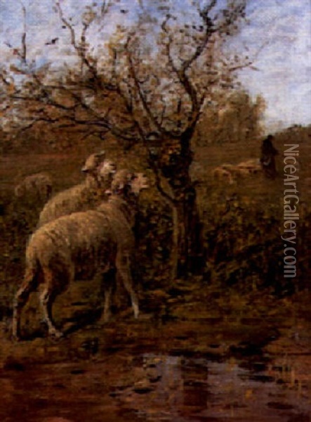 Le Berger Et Ses Moutons Oil Painting - Albert Charpin
