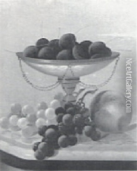 Still Life With Fruit In A Fancy Vase Oil Painting - Morston Constantine Ream