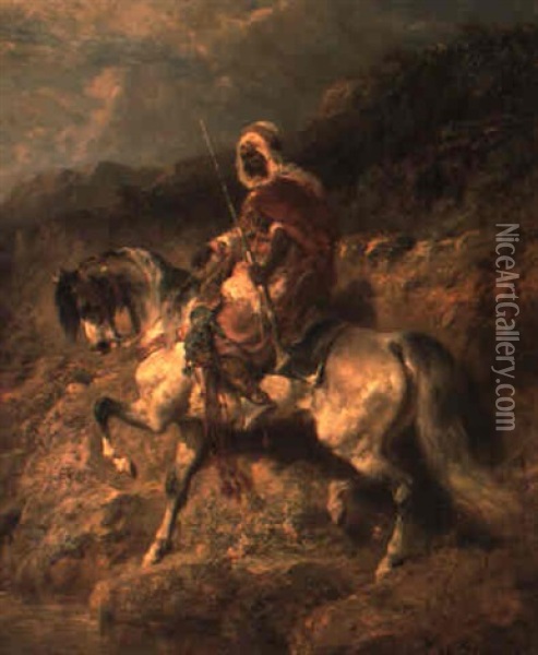An Arab Horseman On The March Oil Painting - Adolf Schreyer
