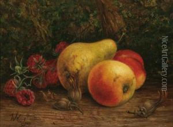 Still Life With Apples, Pears And Strawberries Oil Painting - William Hughes