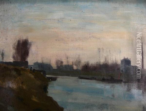 River Landscape Oil Painting - Percy Ives