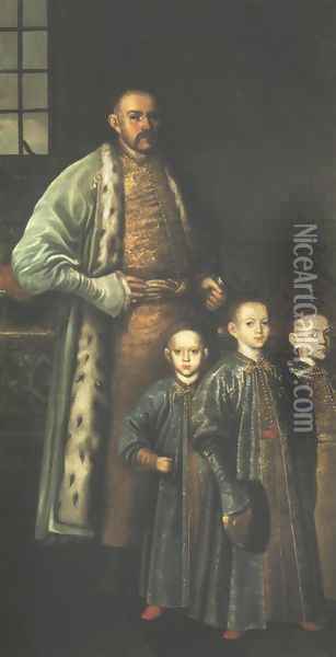 Portrait of Zbigniew Ossolinski and his Sons Oil Painting - Unknown Painter