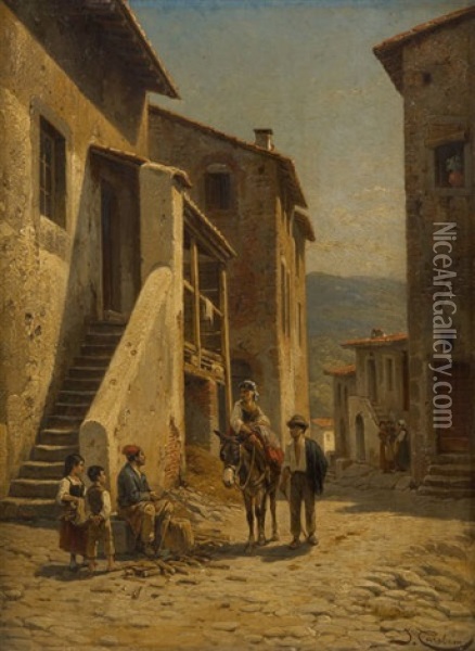 Rue A Froisinone En Italie Oil Painting - Jacques Francois Carabain