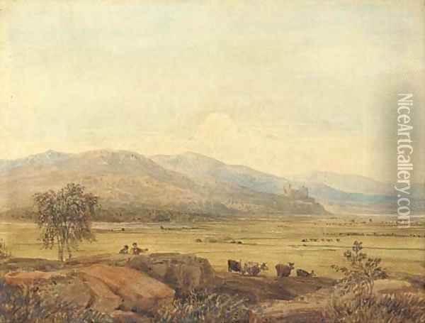 Harlech Castle, with Morfa Harlech in the foreground, North Wales Oil Painting - David Cox