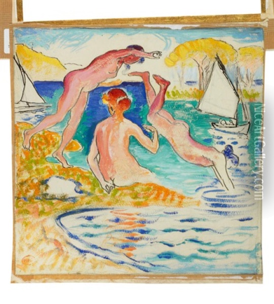 Etude Pour 'baigneuses' Ou 'la Joyeuse Baignade' Oil Painting - Henri-Edmond Cross