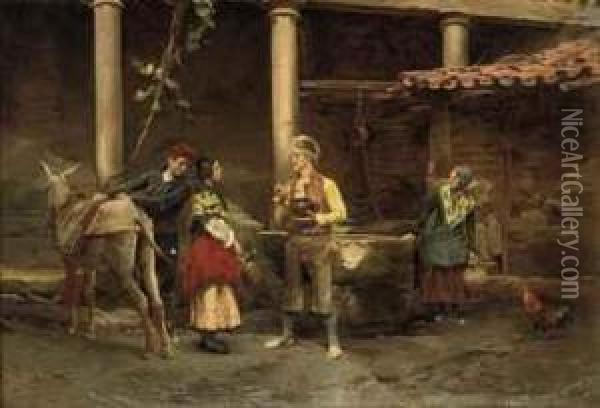 A Conversation At The Well Oil Painting - Jules Worms