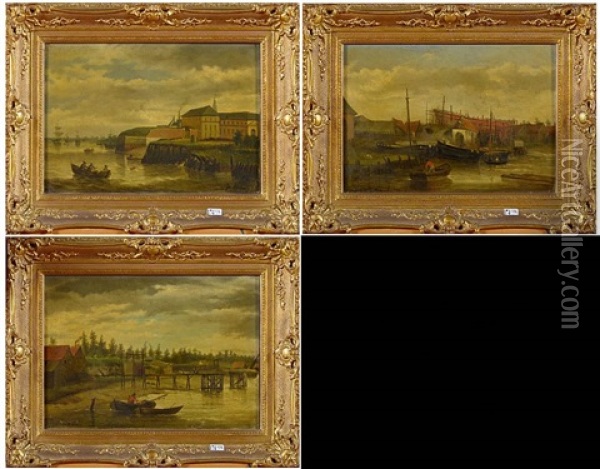 Scenes Portuaires (3 Works) Oil Painting - Jan (Jean Baptiste) Stobbaerts