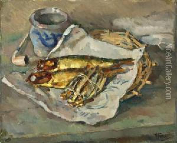 Stilleven Met Makreel Oil Painting - Abraham Fresco